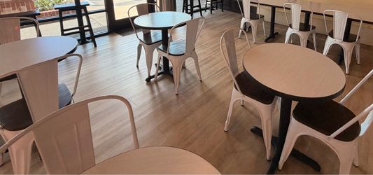 4 Round Tables and 8 Chairs