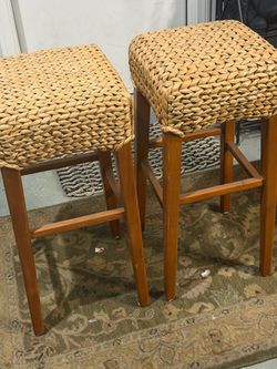 Two Pottery Barn Seagrass Stools