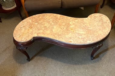 Kidney-Shaped Marble Top Coffee Table