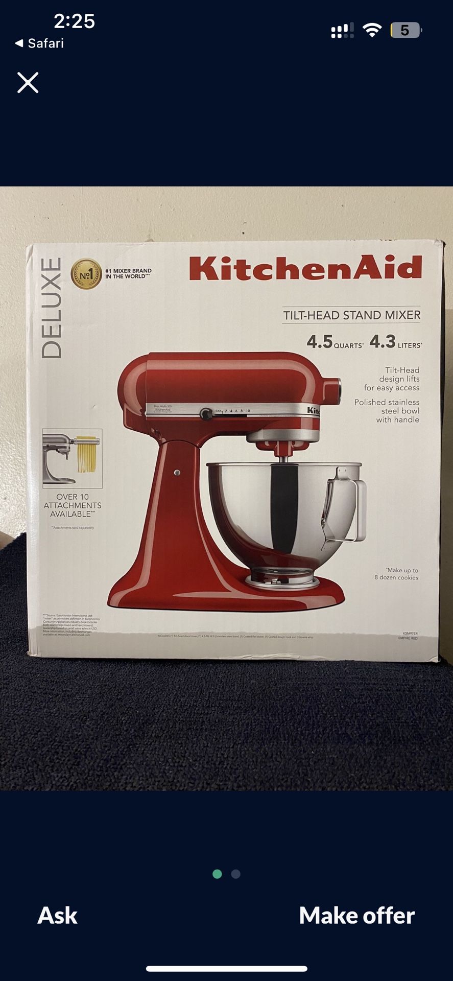 KitchenAid Deluxe 4.5 Quart Tilt Head Stand Mixer