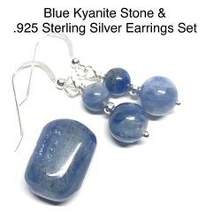 Blue Kyanite Genuine Stone & .925 Sterling Silver Earrings Set