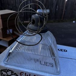 Vintage 40’s Holophane 3 Tier Ribbed Glass 11x11” Industrial Factory Light Lamp.    