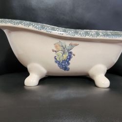 Vintage Footed  Claw Bathtub Shaped Soap Dish Grapes Pattern Rare Find Ceramic