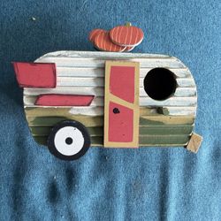 Decorative Wooden Camper Birdhouse With Fall Pumpkin Accents