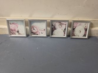 Set of 4 Framed Pink & White Floral Wall Art
