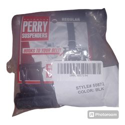 NOS Perry Hook-On Belt Suspenders Regular Black Elastic 2" Wide Made in USA