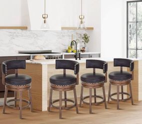 Swivel Counter Height Bar Stools Set of 4，25.4”Inch Modern Upholstered Kitchen Island Barstools with Back, Wood Swivel Bar Chairs for Counter Bar Din