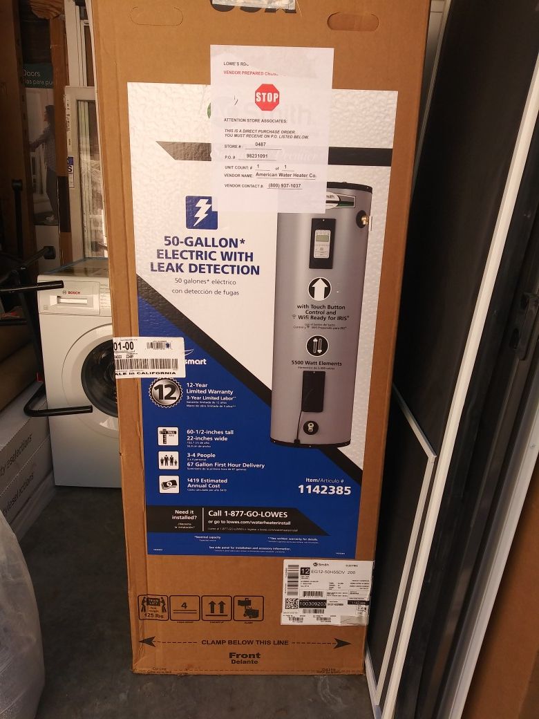 A.O. Smith Signature Premier 50-Gallon Tall 12-year Limited 5500-Watt  Double Element Electric Water Heater EG12-50H55DV for Sale in Durham, NC -  OfferUp
