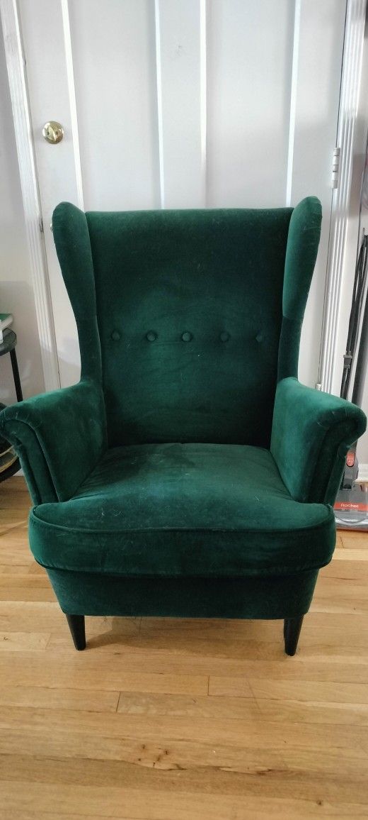 IKEA Green Velvet Strandmon Wing Back Chair