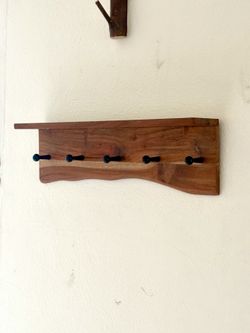 Solid Wood Wall Coat Rack with Shelf & 5 Hooks