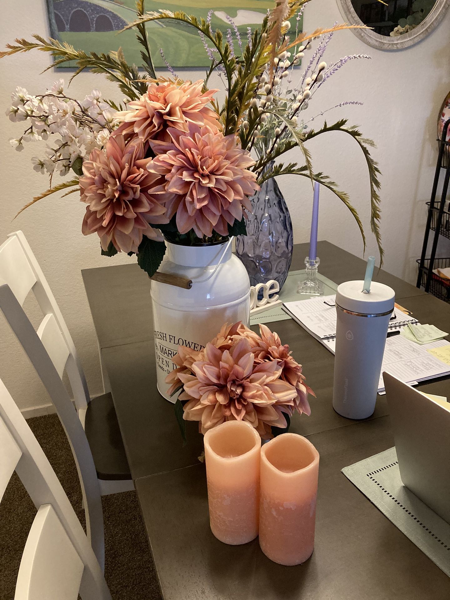 Flower Peach Table Display & Battery Candles