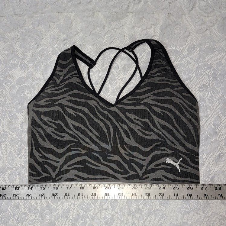 Puma Women Sports Bra Lightly Padded Size L Black Gray Zebra Activewear