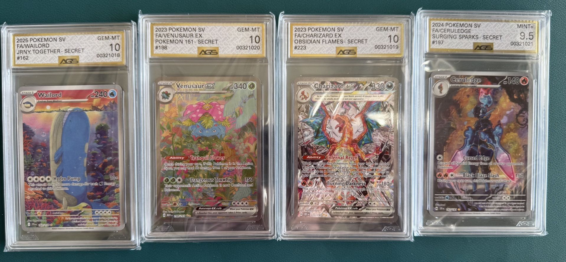 graded pokemon cards Venusaur, Charizard, Ceruledge, Wailord