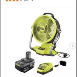 Brand new in the box  RYOBI ONE+ 18V Cordless Hybrid WHISPER SERIES 12 in. Misting Air Cannon Fan Kit with 4.0 Ah Battery and Charger