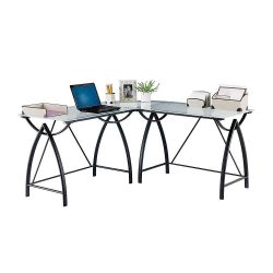Realspace® Alluna Collection Glass L-Shape Desk, Black Frame/Frosted Glass