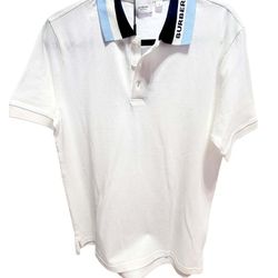 Burberry Logo Cotton Piqué Polo  Collar White  M T-shirt
