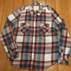 Juniors Sonoma Plaid White Snap Button Down Dual Pockets Shirt - Small