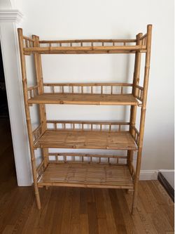 Vintage Collapsible Four Tier Scorched Bamboo Bookshelf