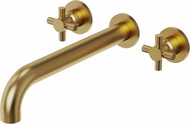 EVERSTEIN Wall Mount Bathtub Faucet 3-Hole Waterfall Tub Filler Brushed Gold