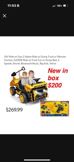 New in box 24V Ride on Toys 2 Seater Ride on Dump Truck w/ Remote Control, 2x200W Ride on Truck Car w/ Dump Bed, 3 Speeds, Shovel, Bluetooth/Music, Bi