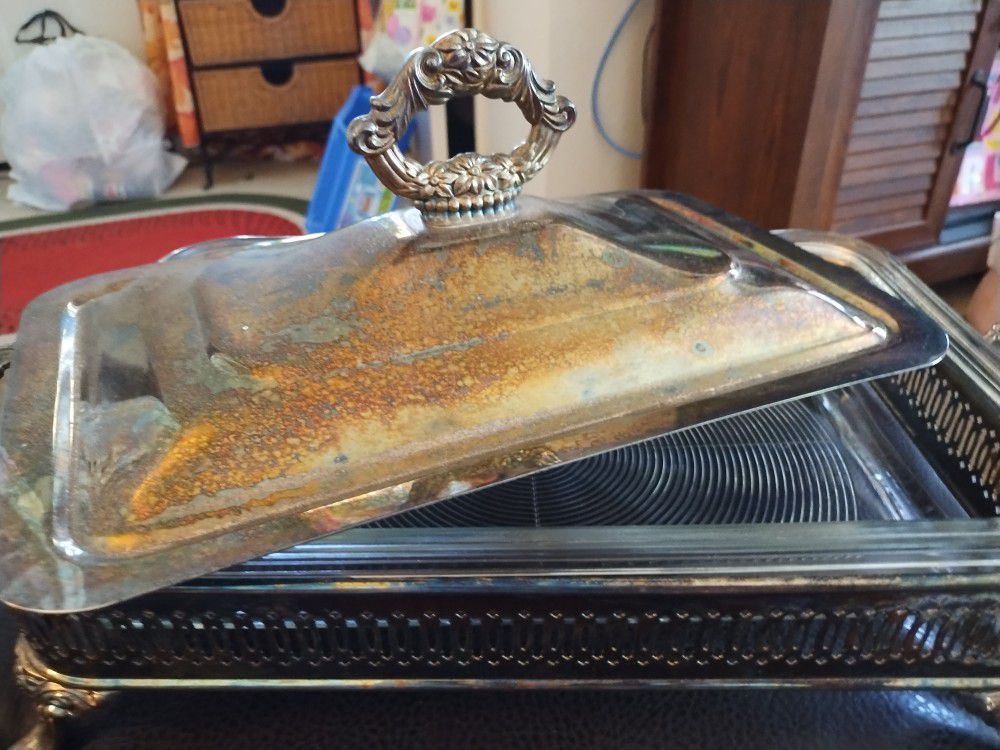 Silver Casserole Dish, With Pyrex, Needs Polishing