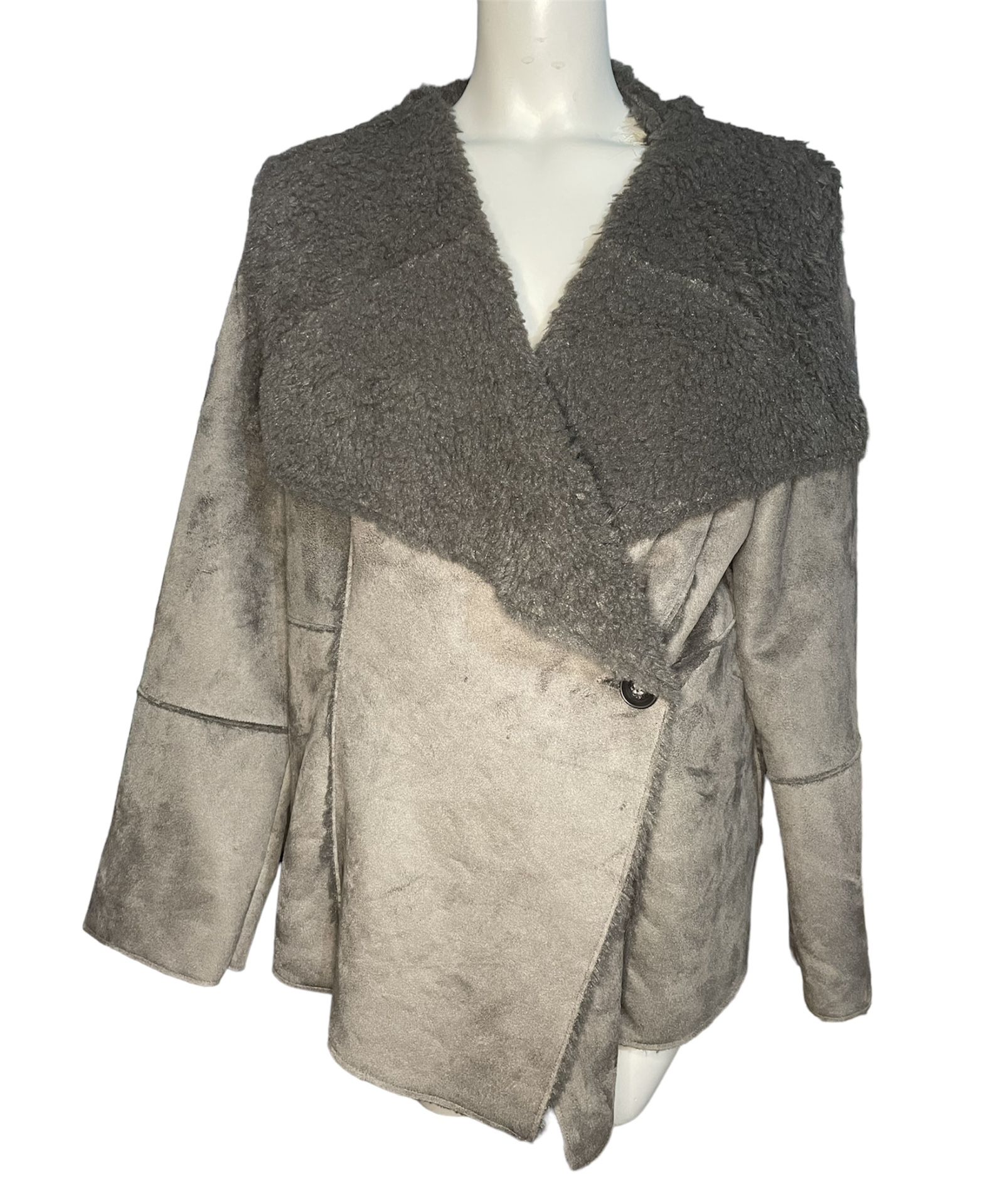 Vintage Nordstrom Shawl Faux Fur Collar Jacket Grey Women’s Size 1X