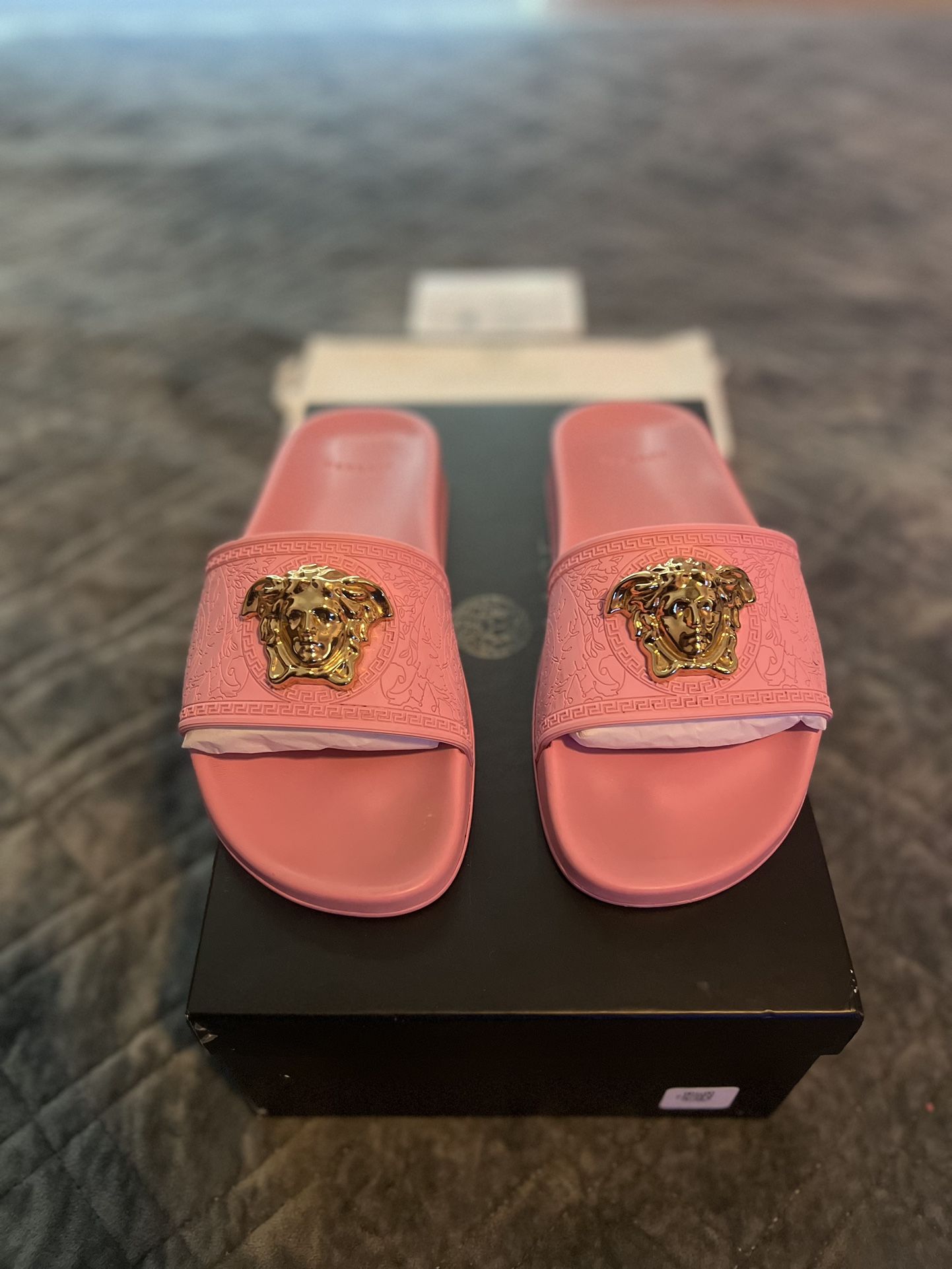 Pink Versace Sliders Red Versace Fuchsia Rubber Palazzo Pool Slides