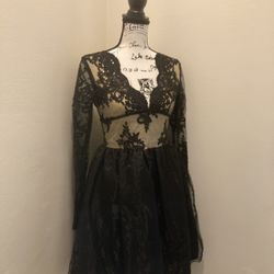 Black And Nude Midi Longsleeve Cocktail Dress 