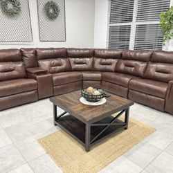 Real Italian Brown Leather Power Reclining Sectional Couch