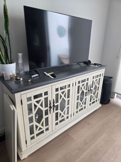 TV Stand Media Console with Glass Doors
