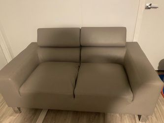 Modern Gray Faux Leather Loveseat / 2-Seater Sofa