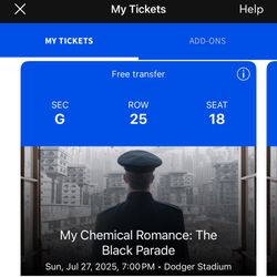 My Chemical Romance Tour Ticket