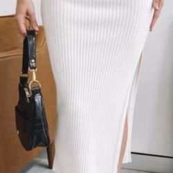 White High Waist Fitted Pencil Midi Skirt