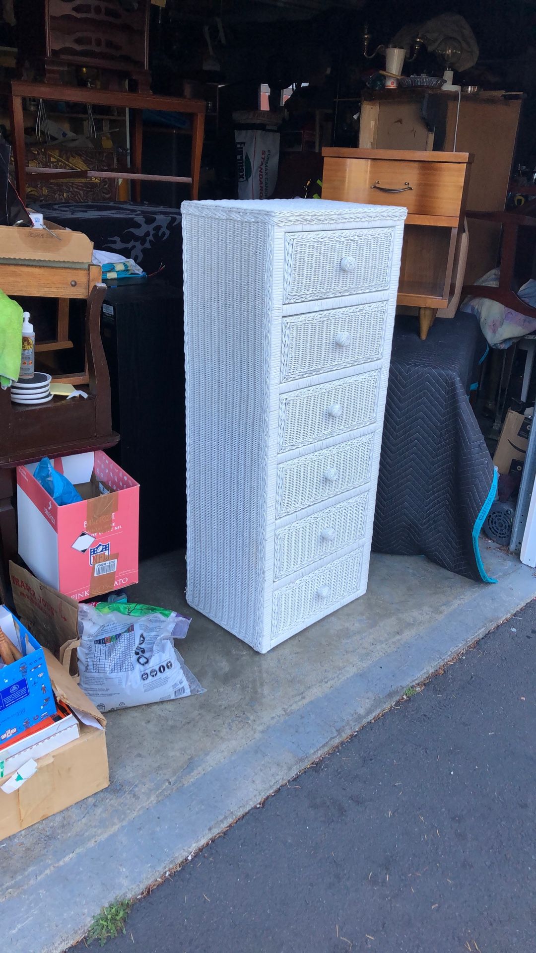 Mid century dresser USA wicker storage tower
