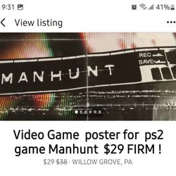 Vintage Manhunt  Video Game Poster. Great Collectors Item!  $29