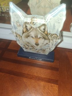 Arctic Kings Wolf Glass Art Sculpture on Stand