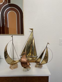 Mid Century Brass And Stone Boats