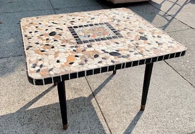 #108562 Hand Tiled Leaf Motif Vintage End Table 24.75” L x 22” D x 16” H 