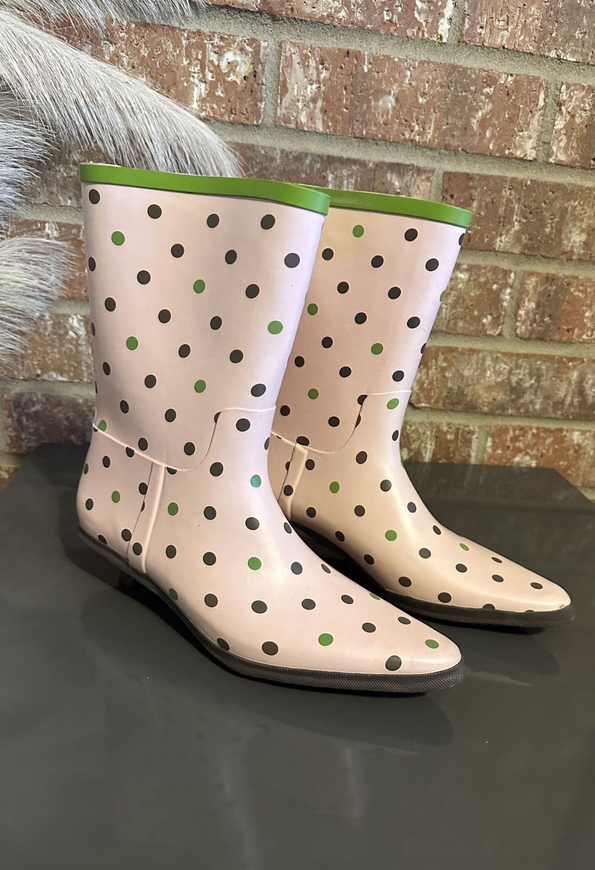 Paul Smith Rubber Heel Boots Polka Dot Rain Boots Size 7 Pink Pointy Toe