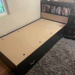 Twin Bedframe with Storage Drawers & Shelf
