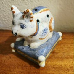 Vintage Portugal Hand-painted CAT Pottery Flower Frog Bud Vase