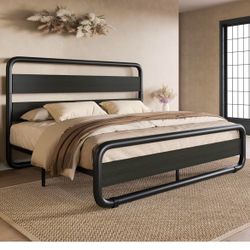King Bed Base - Double Headboard - Wood - Steel Structure - Oval Shape - Storage Under the Bed - No Bed Base Needed - Max Capacity 362 kg - 