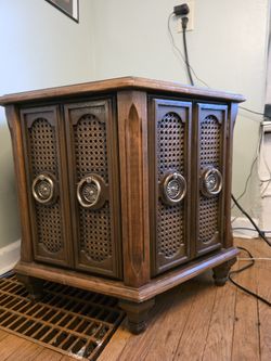 Vintage 1960s Mersman Hexagon Cane Doors Side Table