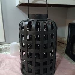Urban Trends Collection 41056 Wood Round Lantern with Lines Latice Design Body with Handle