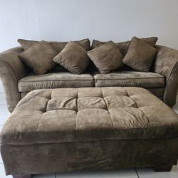 Brown Microsuede Sleeper Sofa with Pull-Out Bed & Storage Ottoman