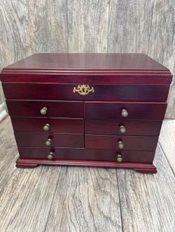 Vintage 90s Thomas Museum Series Mahogany Jewelry Organizer 7 Drawer Box