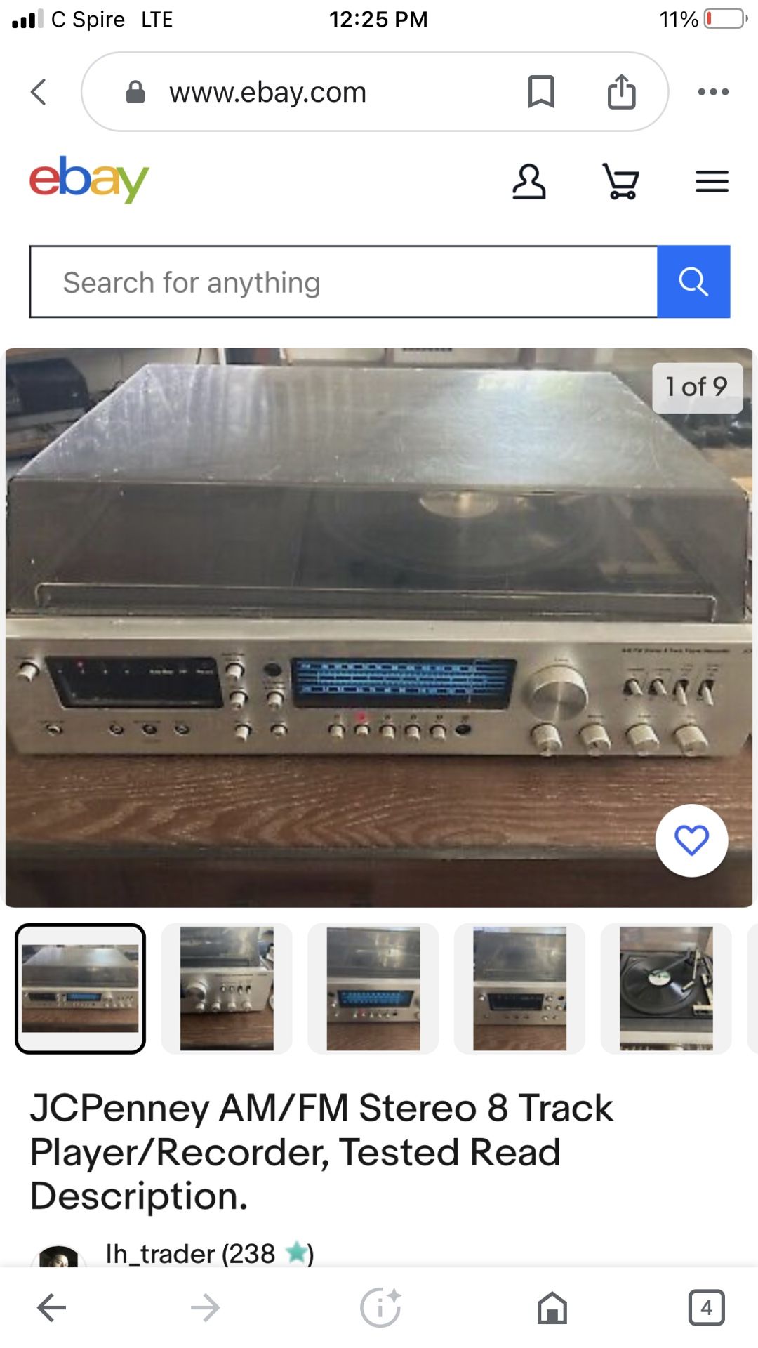 Record 8 Track Cassette Radio W Speakers