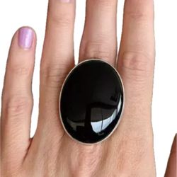 Sz 7 Handmade Ring OVAL Black Onyx Gem Solid 925 Sterling Silver Fine Art UNISEX Original Natural Gemstone Men Women Statement