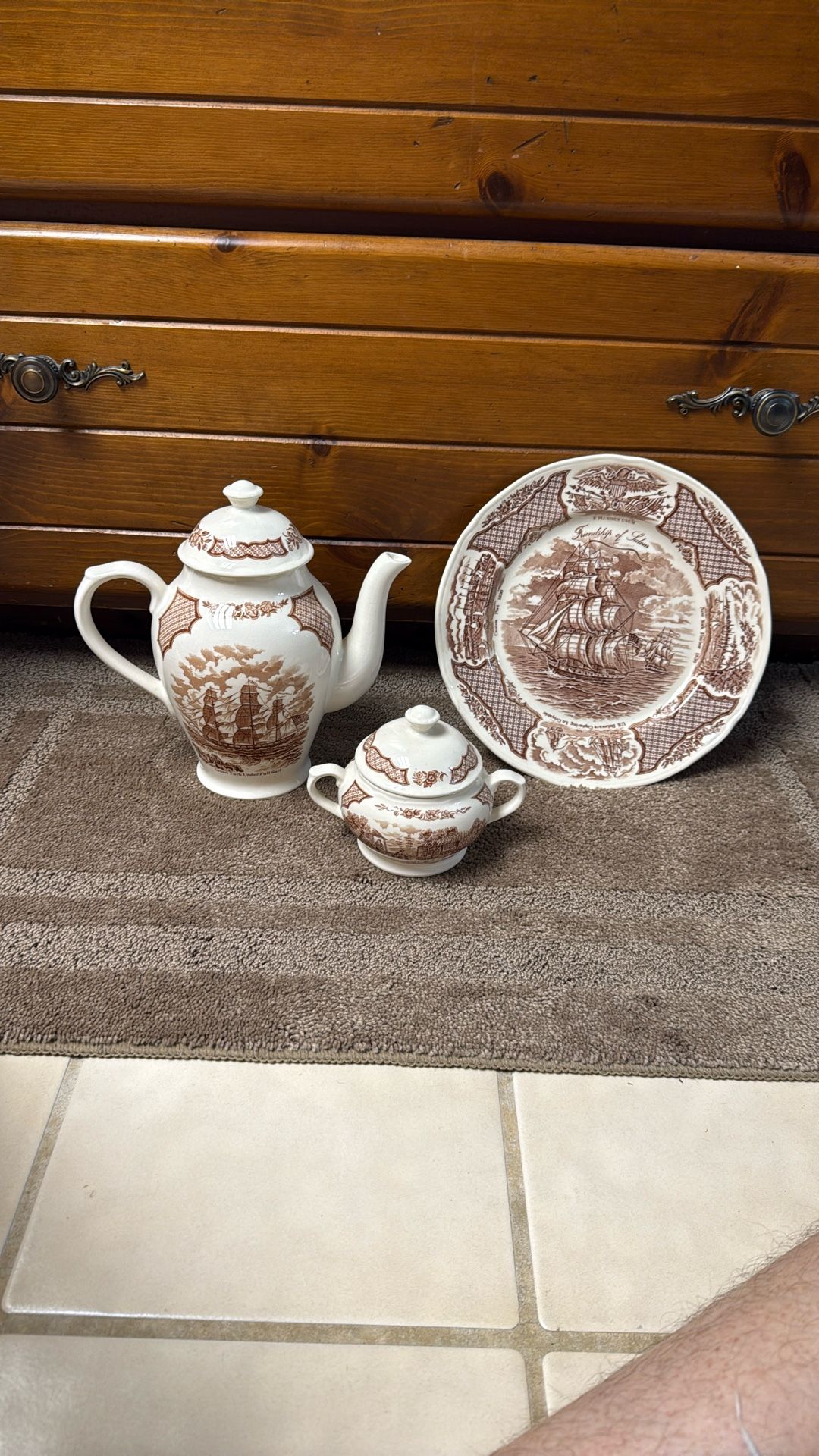 Fair Winds Alfred Meakin Staffordshire England Teapot Plate Sugar Bowl