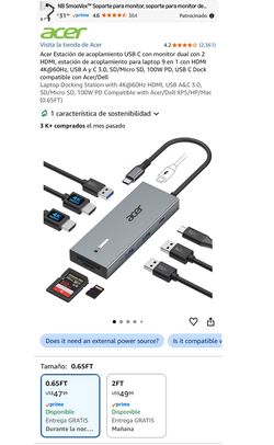 Acer Dual-Monitor USB-C Docking Station with 2 HDMI Ports, 9-in-1 Laptop Dock with 4K@60Hz HDMI, USB-A & USB-C 3.0, SD/MicroSD, 100W PD; Compatible wi